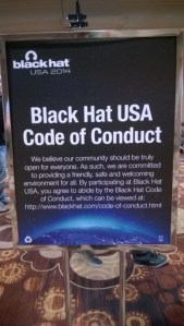 Blackhat Code of Conduct signage from the tradeshow floor, courtesy @blowdart